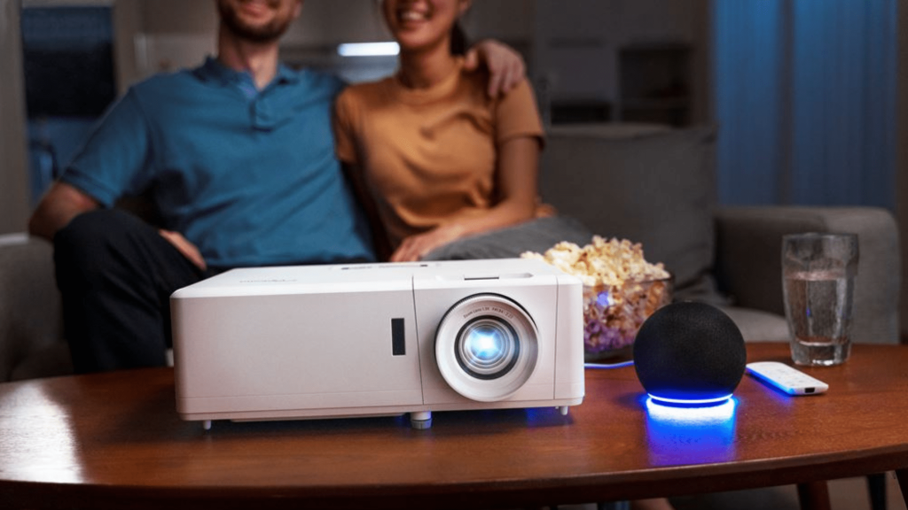 Optoma-UHZ50-projector-for-a-couple-in-living-room